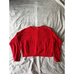 H&M Divided Red Pointelle Knit Crewneck Sweater Chevron Open Knit Large